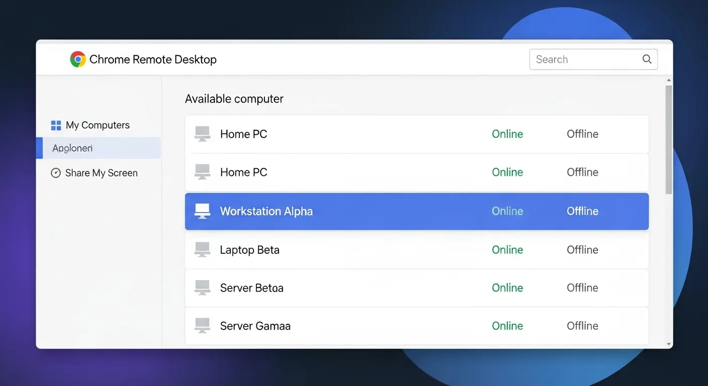接続可能なPCの一覧。