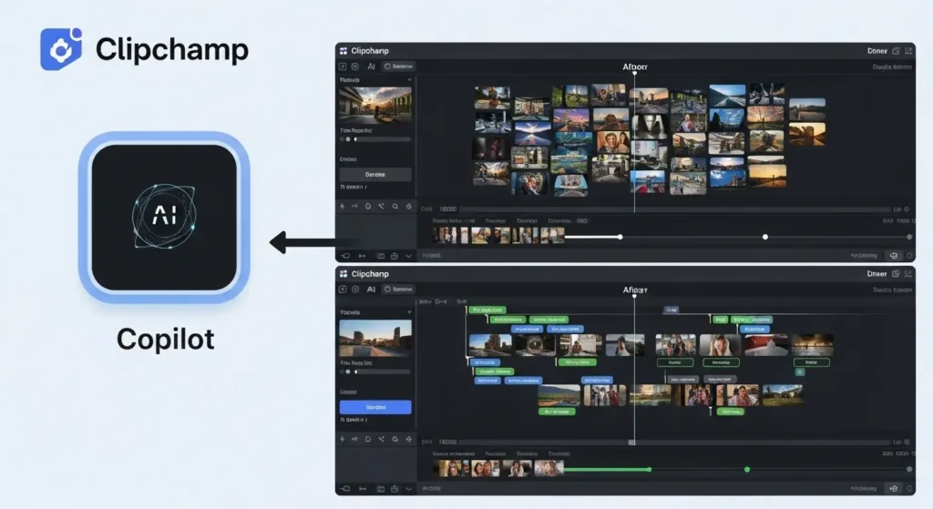 ClipchampのAI自動編集機能「Copilot」の活用例。