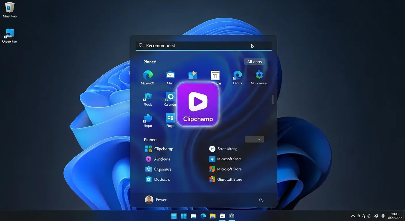Windows 11のスタートメニューに表示されるClipchampアプリのアイコン。