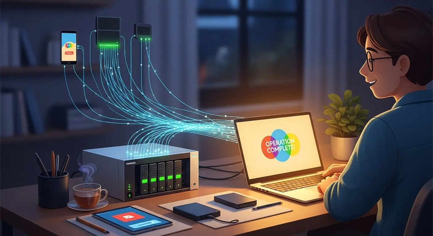 NASでデジタルデータを整理するイメージ。