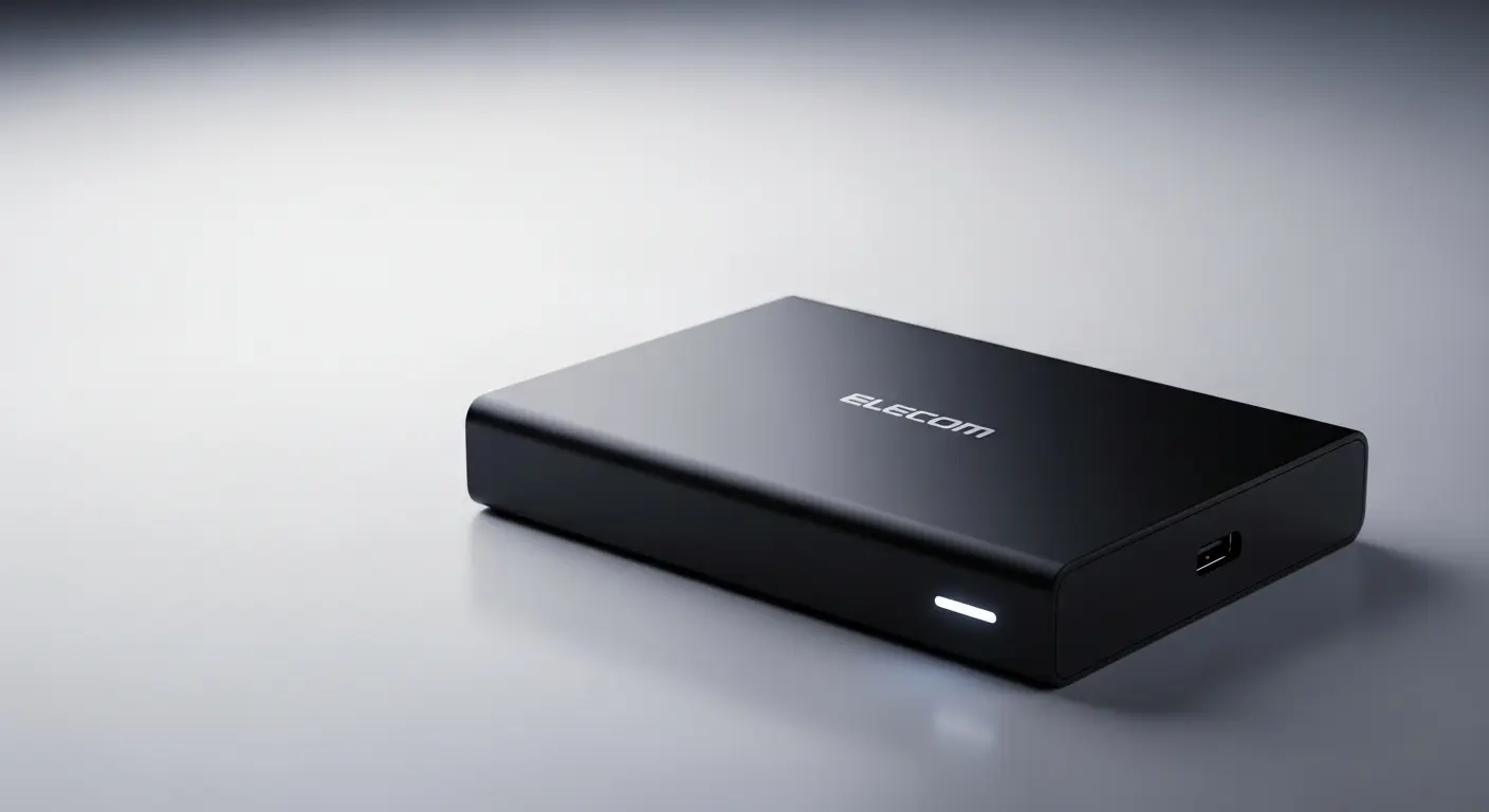 エレコム製外付けHDDの製品イメージ画像。
