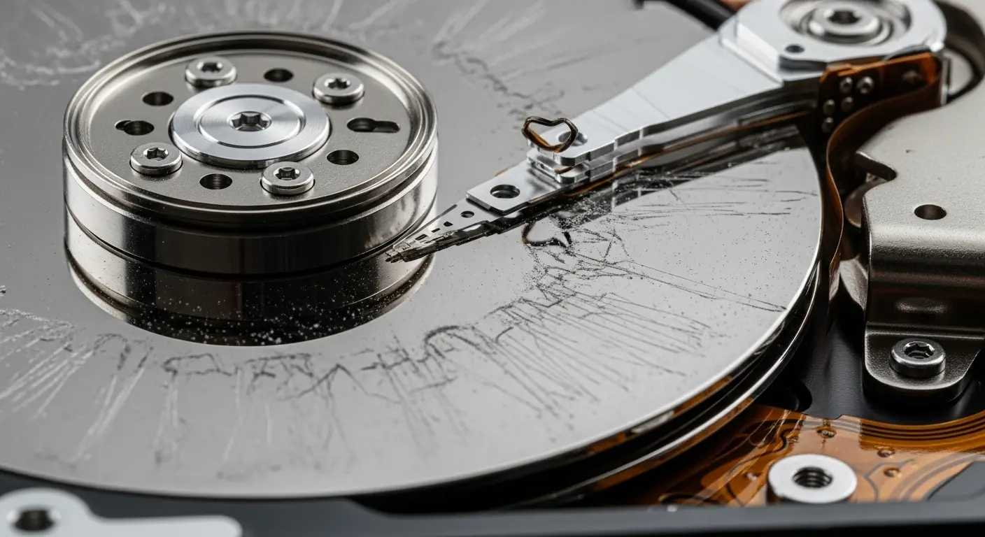 物理的に破損したHDD。