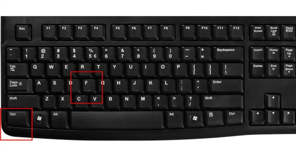 キーボード上のCtrlキー、Fキーが明るく強調表示されている画像。