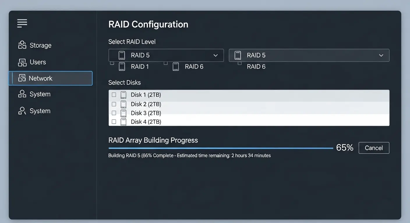 NASのRAID設定画面。