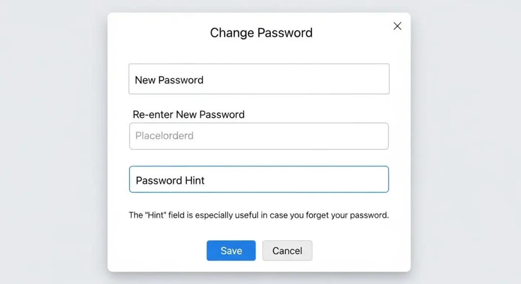 新しいパスワードとヒントの入力