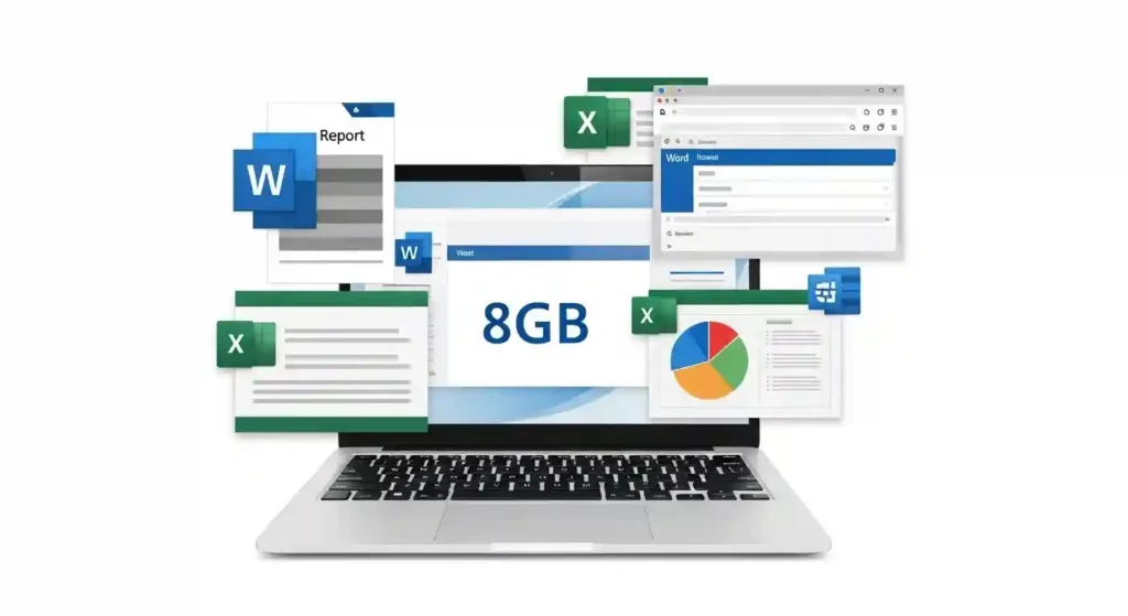 8GBメモリのノートPCでスムーズに作業する様子