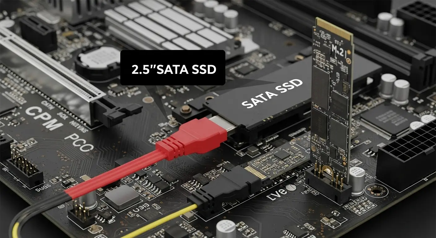 NVMeとSATAの接続方法の違いを示す図。