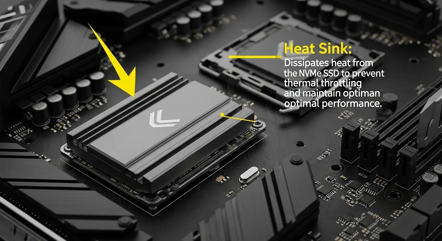 NVMe SSDにヒートシンクを取り付ける様子。