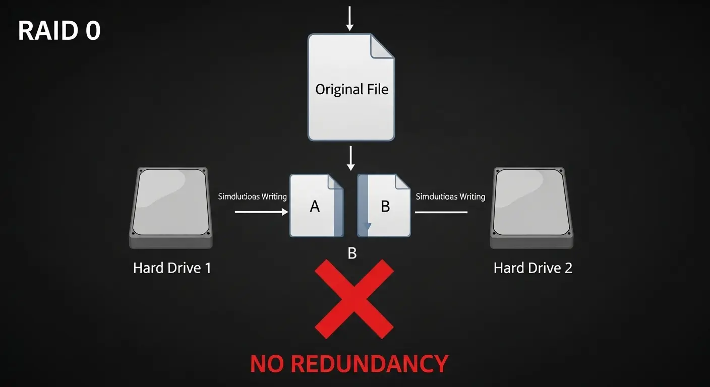 RAID 0の仕組み図。