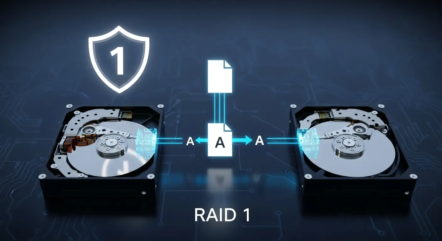 RAID 1の仕組み図。