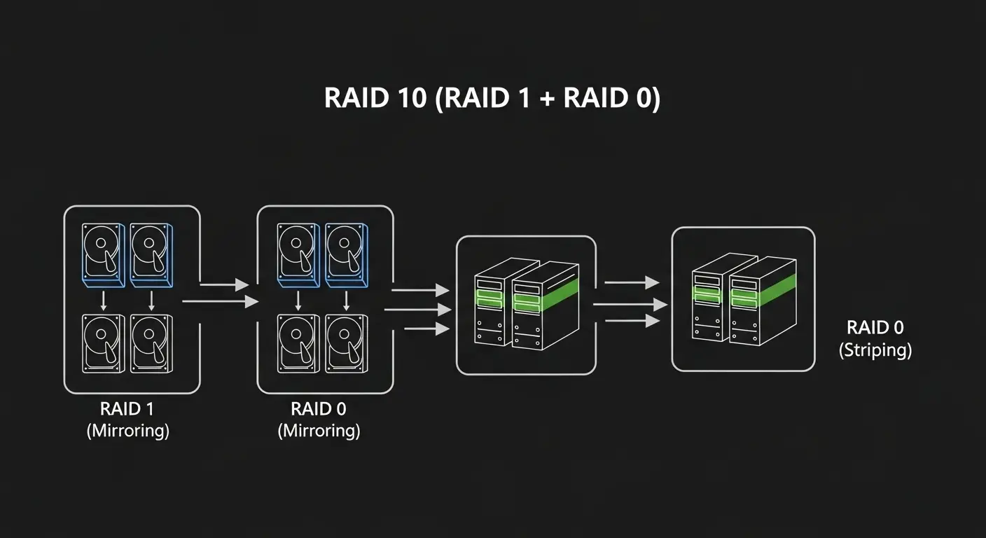 RAID 10の仕組み図。