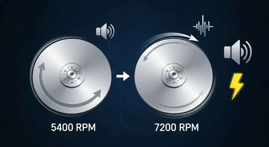 HDDの回転数5400rpmと7200rpmの比較。