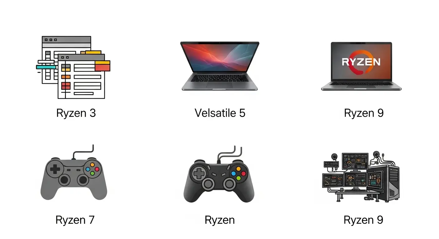 Ryzen 3、5、7、9の各シリーズの性能クラスの違い。