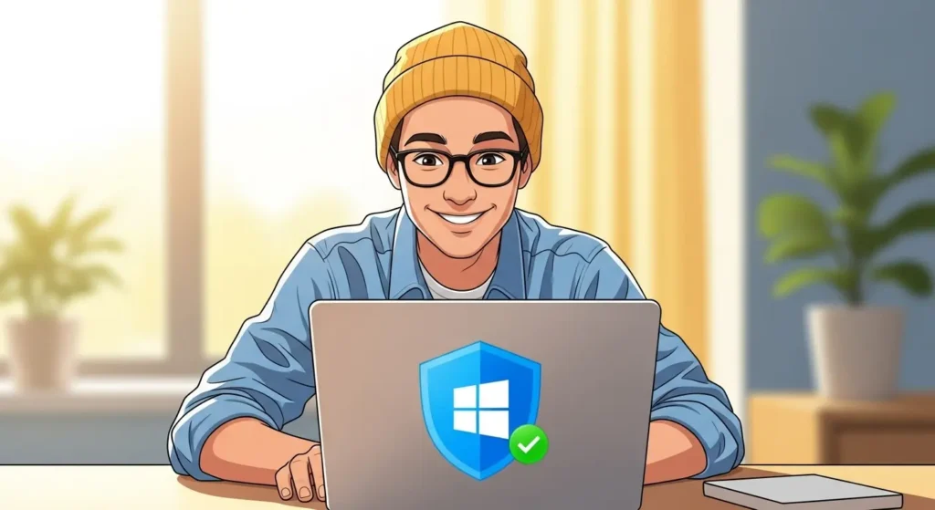 Windows Defenderで安全にパソコンを使うユーザー。