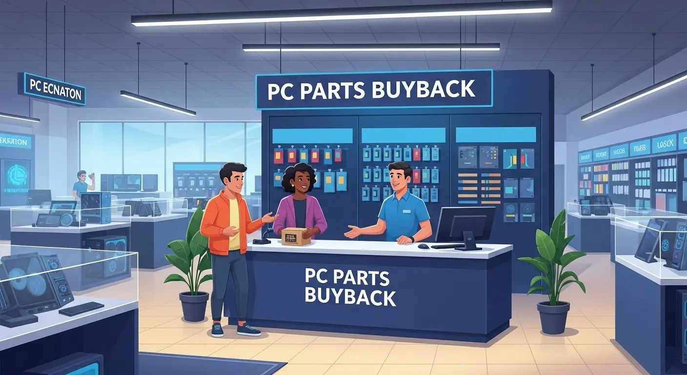 家電量販店のPCパーツ買取コーナーのイメージ画像。