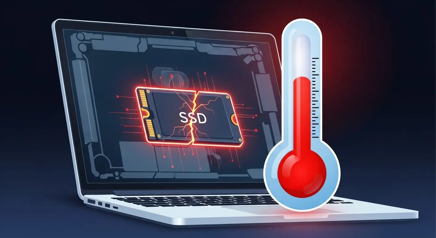 高温によるSSDへの影響を示すイラスト。
