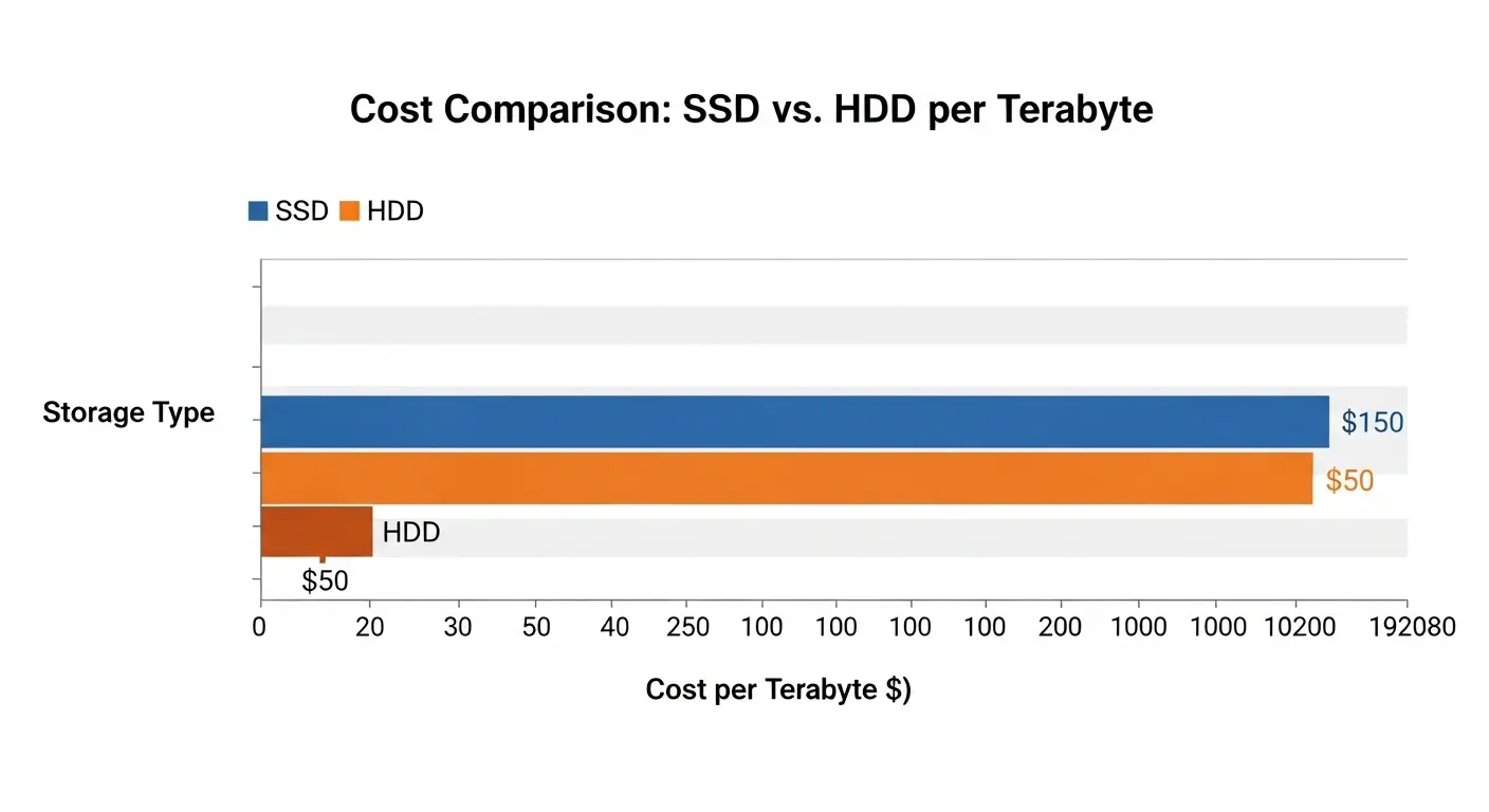 SSDとHDDの容量あたりの価格比較グラフ。