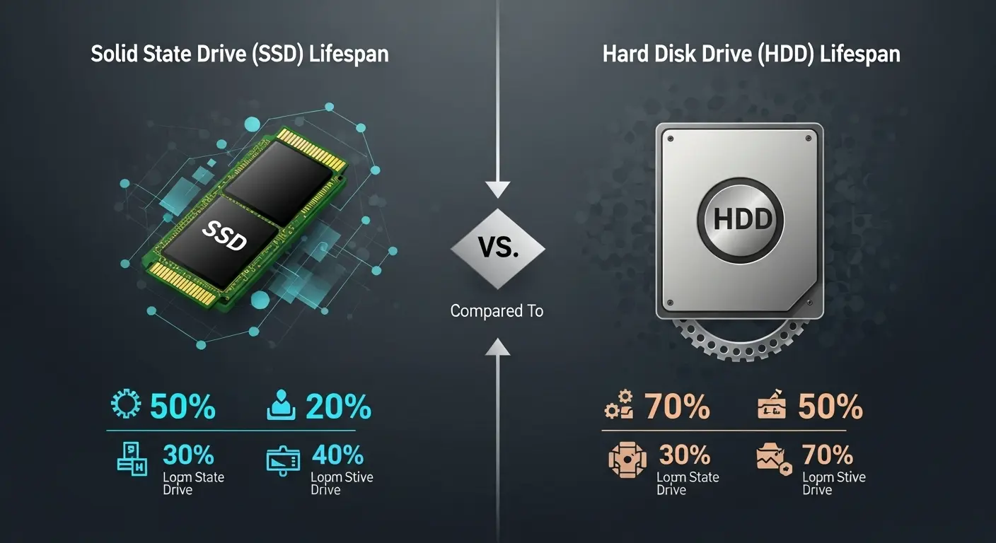 SSDとHDDの寿命の概念の違いを示す図。