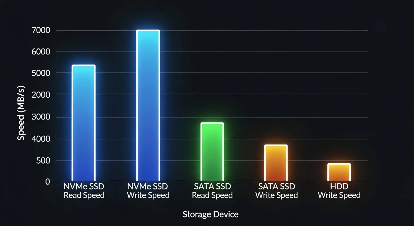 SSDとHDDの転送速度比較グラフ。