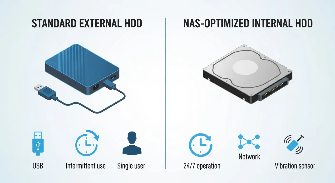 通常の外付けHDDとNAS用HDDの比較。