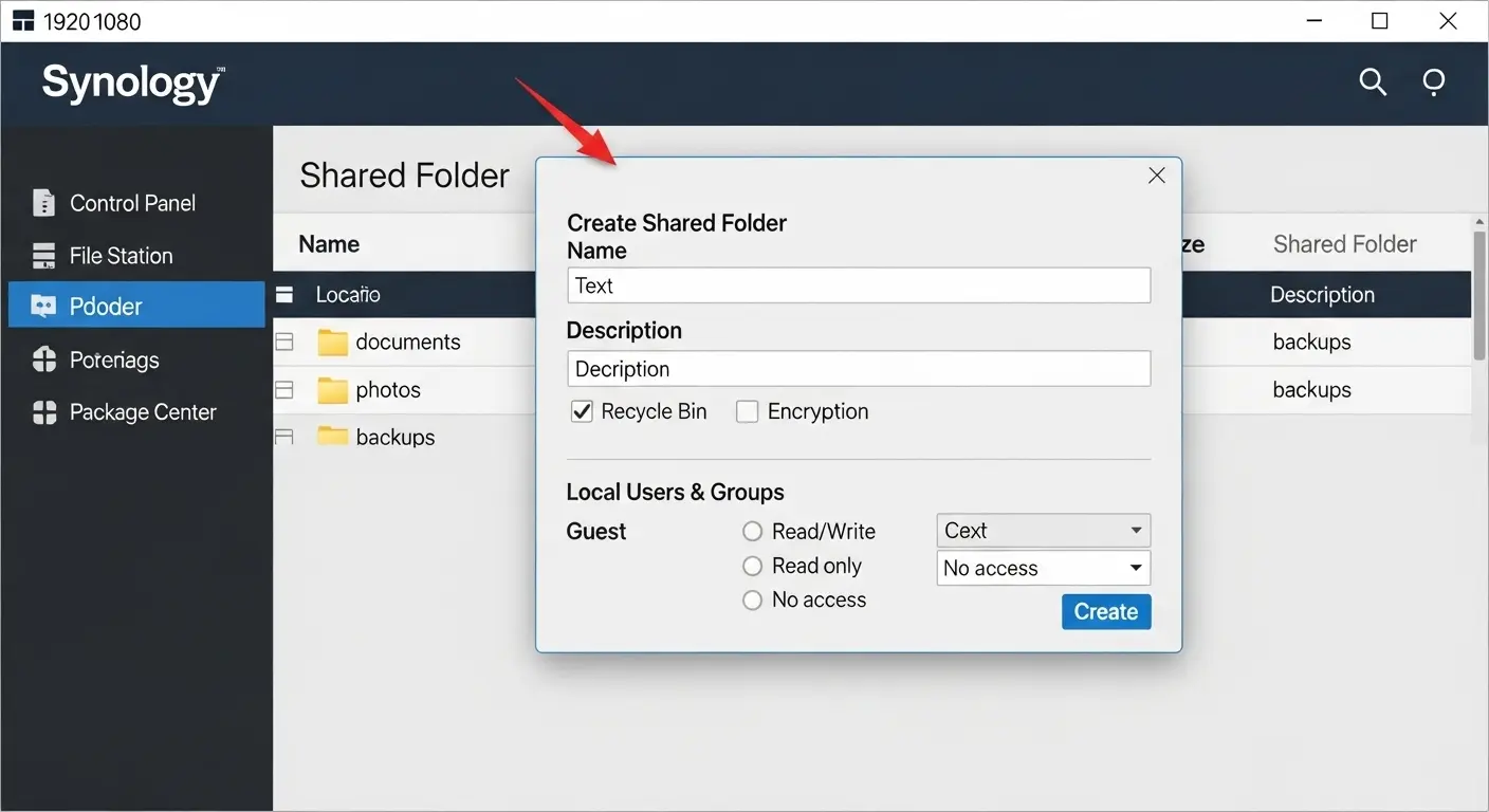 Synologyの共有フォルダ作成画面。
