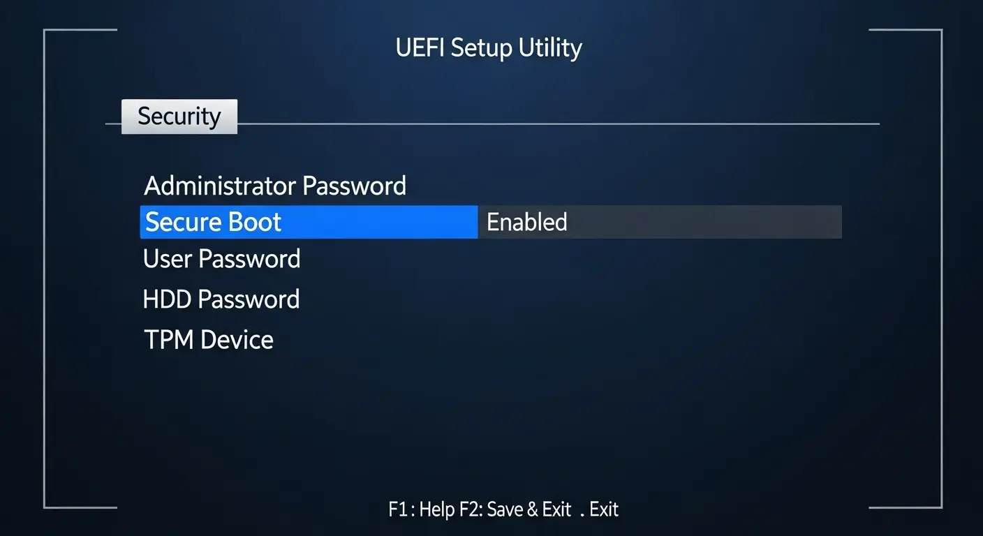 BIOS/UEFIでのセキュアブート設定画面。