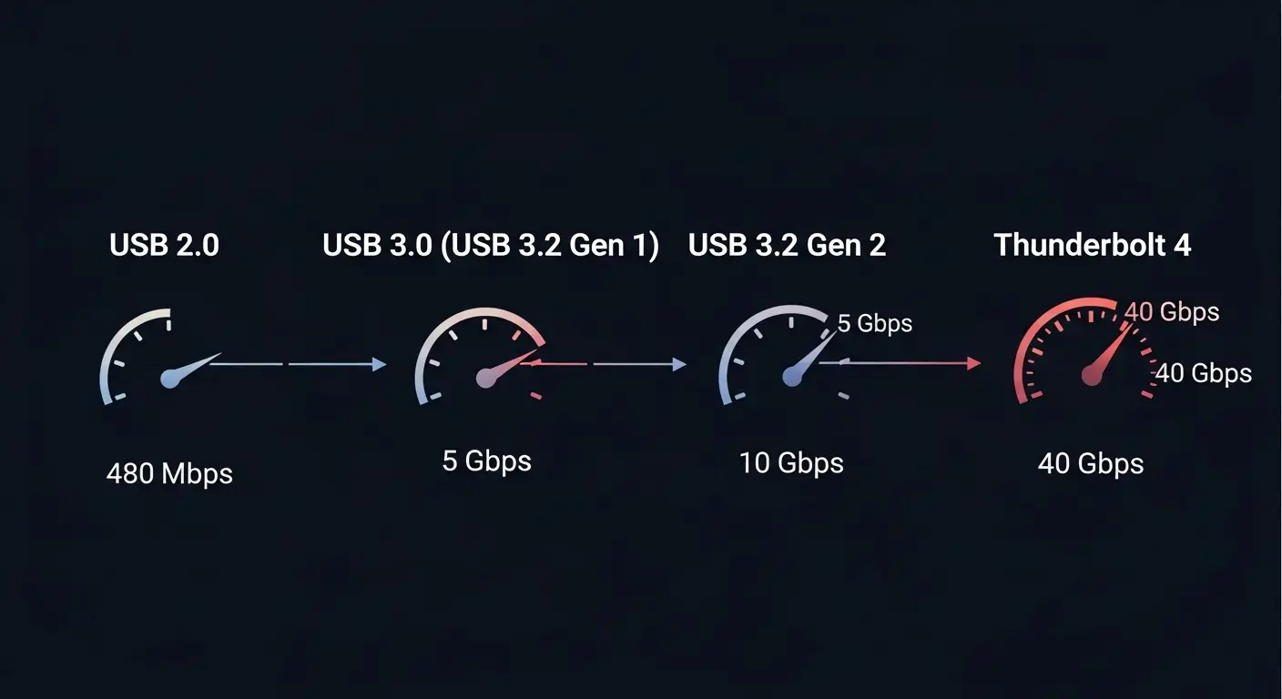 USB規格ごとの転送速度比較。