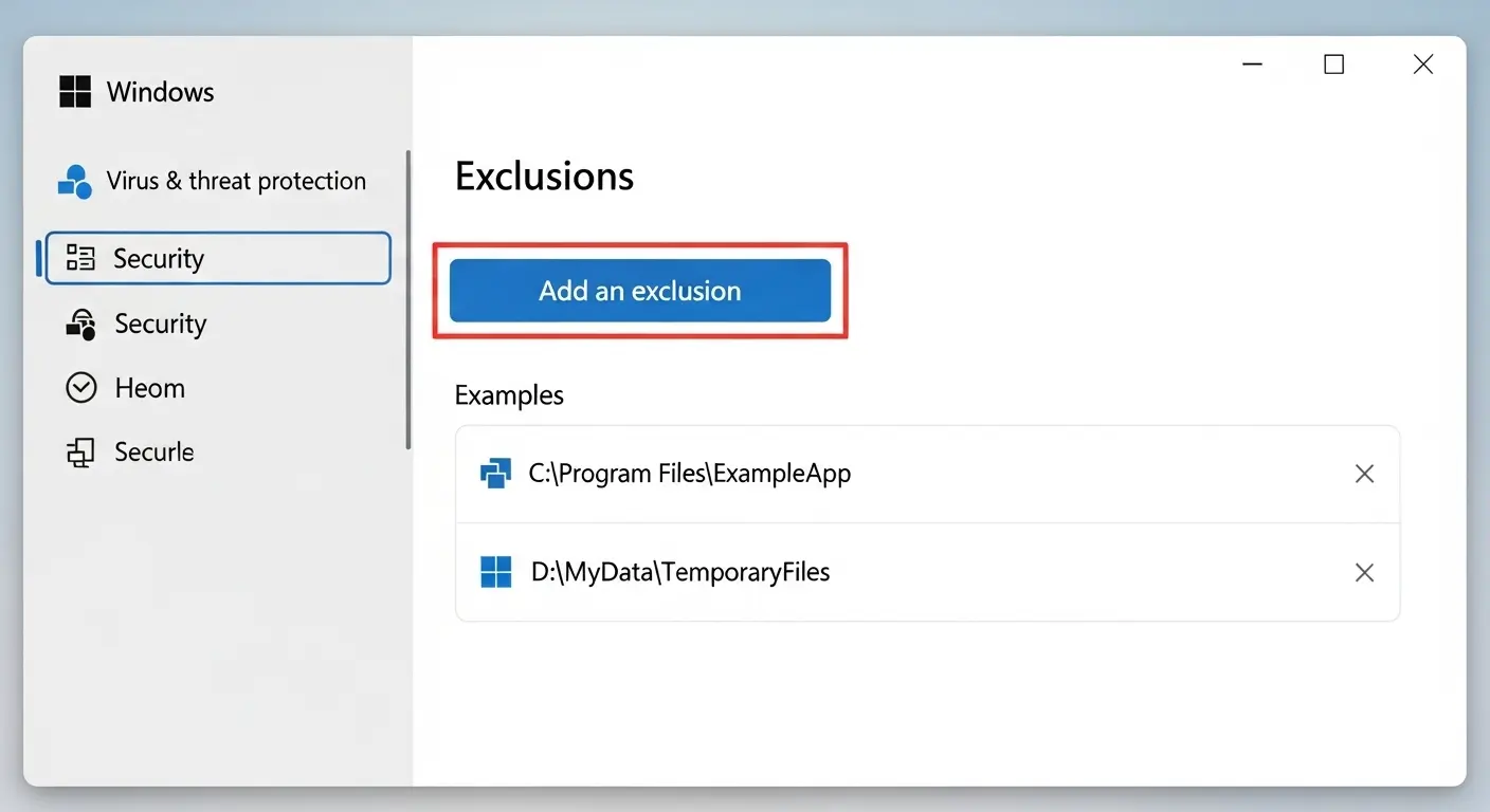 Windows Defenderの除外設定画面