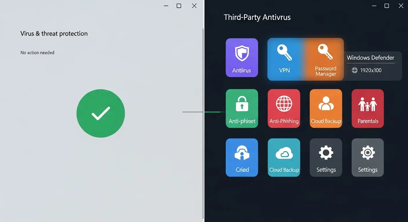 Windows Defenderと市販のセキュリティソフトの比較。