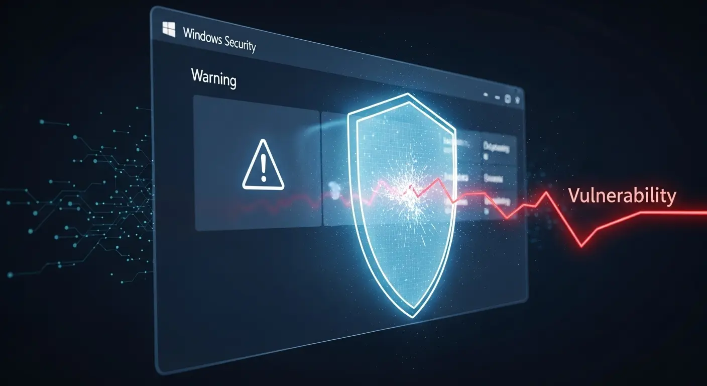 Windowsのセキュリティ脆弱性を示す警告アイコン。