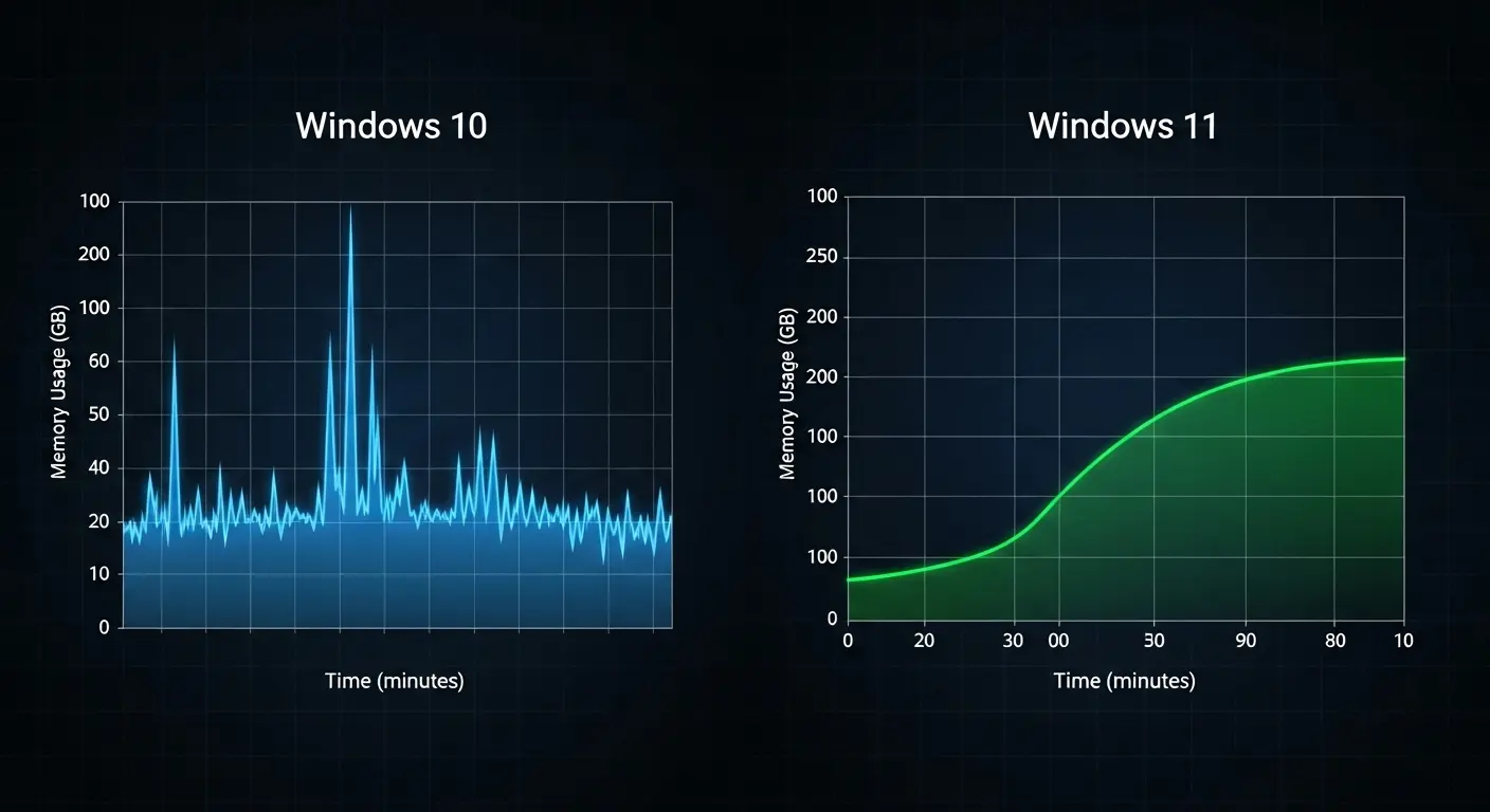 Windows 10とWindows 11のパフォーマンスの違いを示すグラフ。