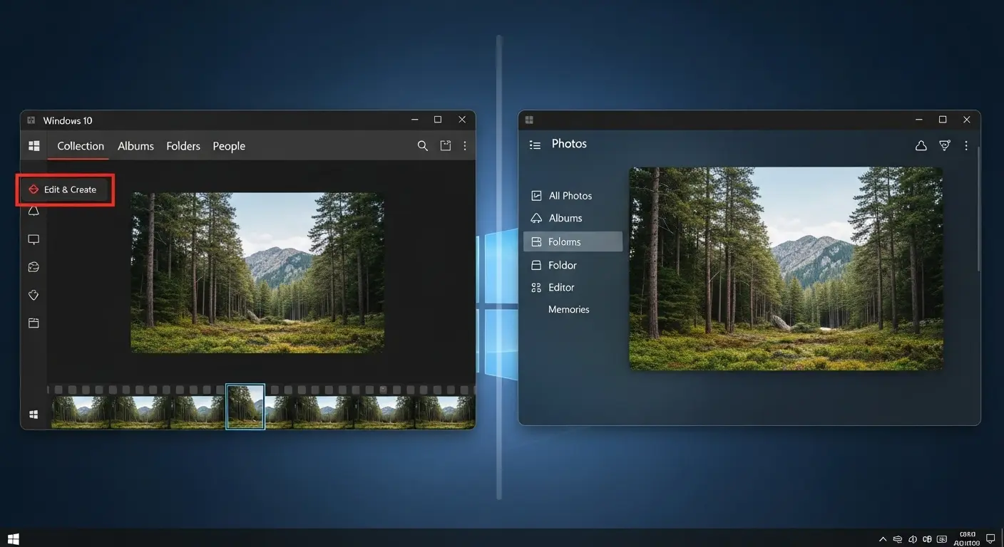 Windows 10とWindows 11のフォトアプリの比較。