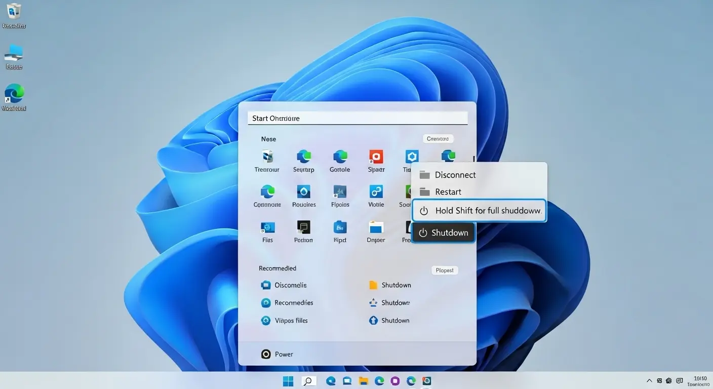 Windows 11で完全なシャットダウンを行う画面。