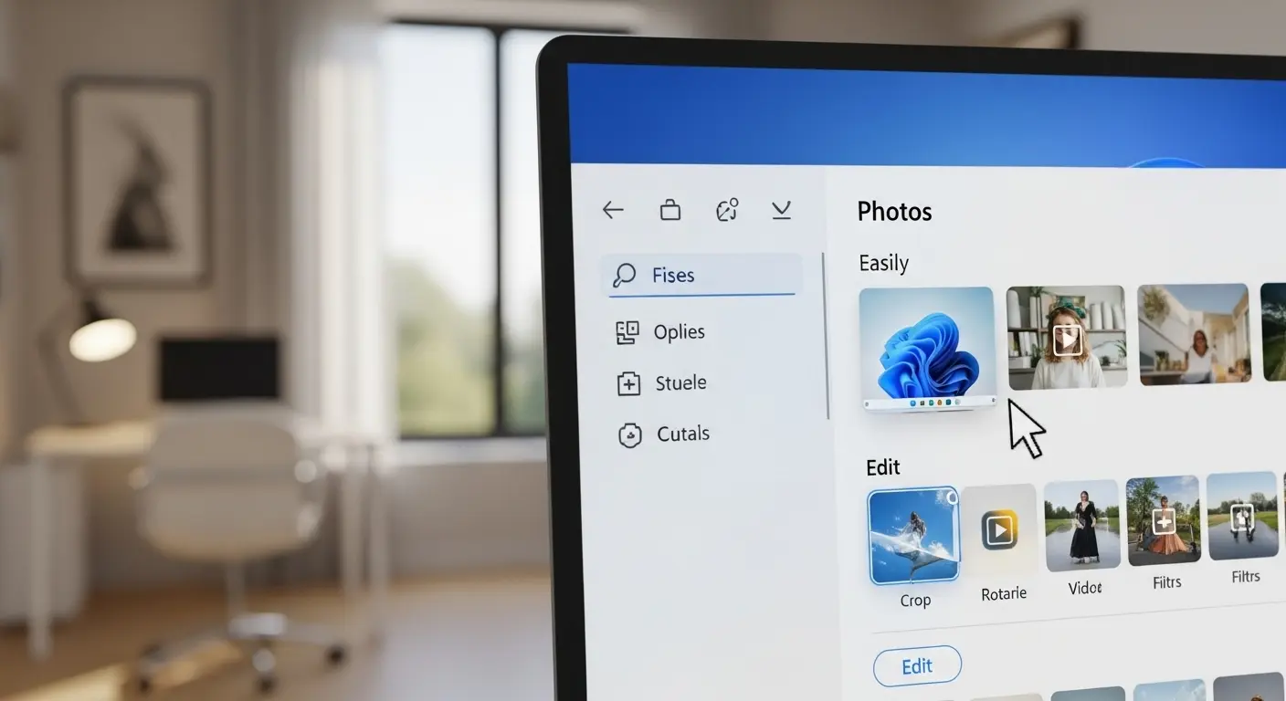 Windows 11のフォトアプリで写真や動画を簡単に編集している様子。