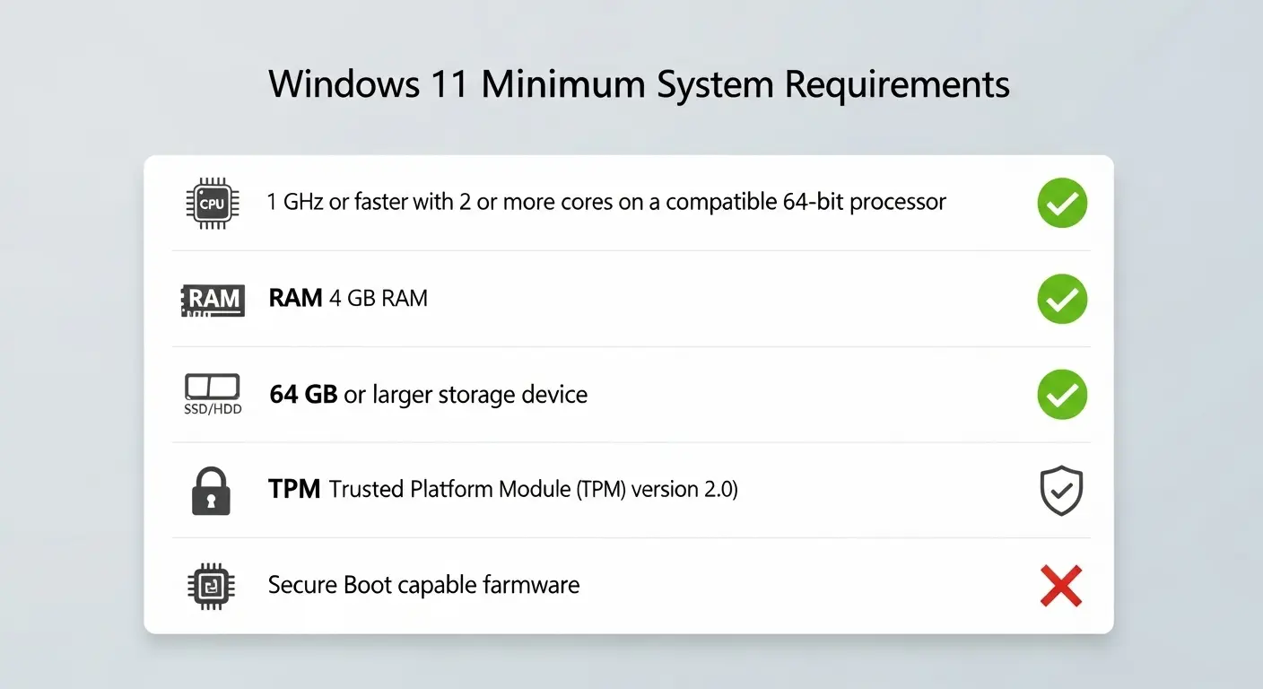 Windows 11の最小システム要件。