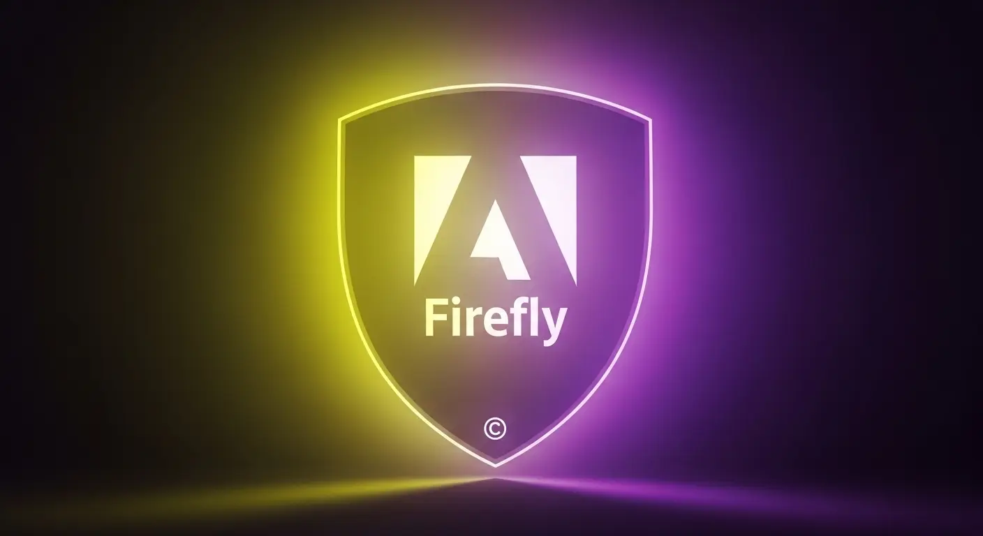 Adobe Fireflyのロゴと著作権 (Copyright) マーク。商用利用の安心感。