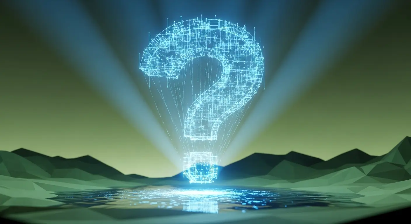 よくある質問 (FAQ) を示唆する巨大な クエスチョンマーク。知識の解決。