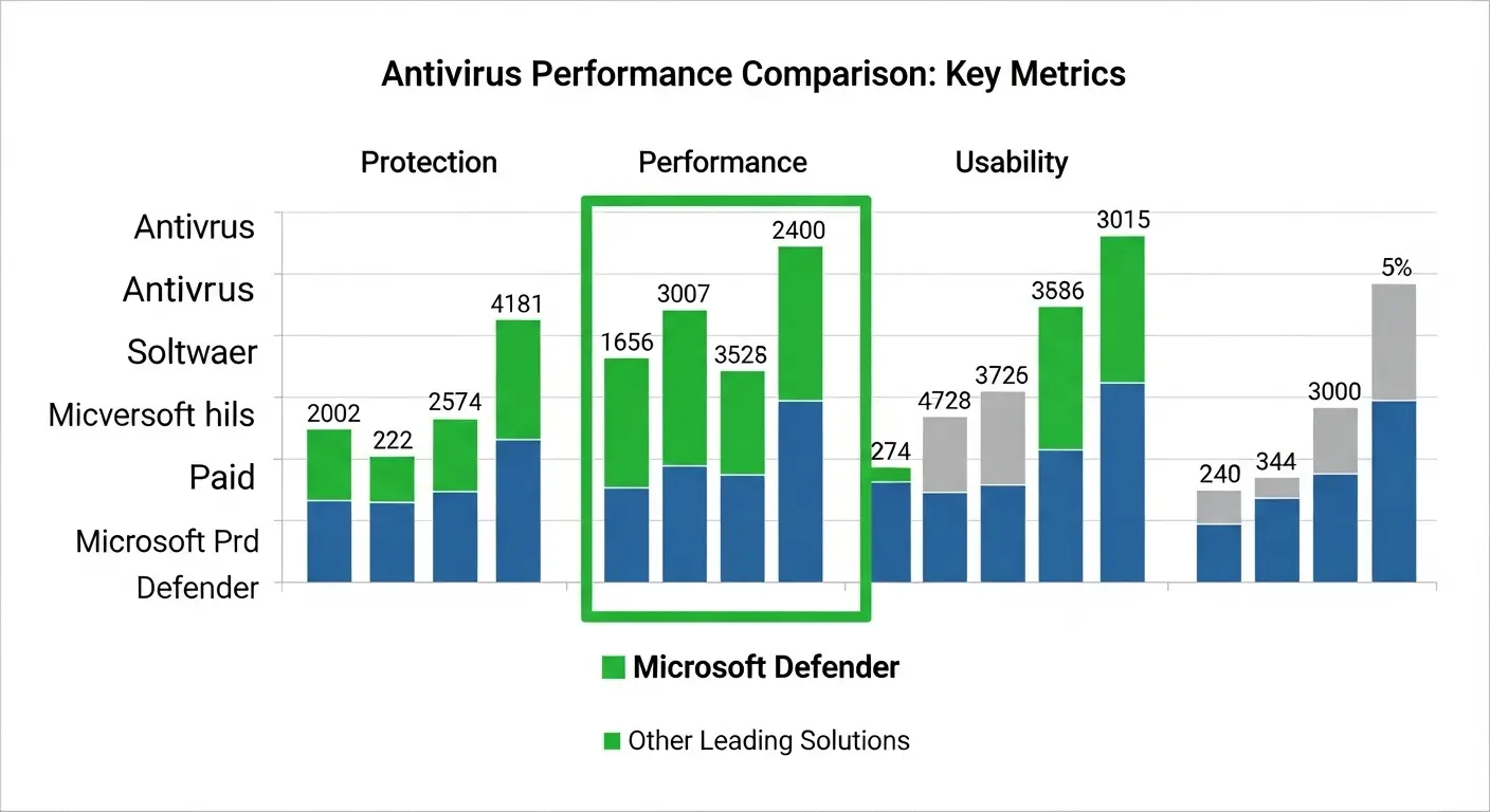 Microsoft Defenderを含む主要ウイルス対策ソフトの性能比較グラフ