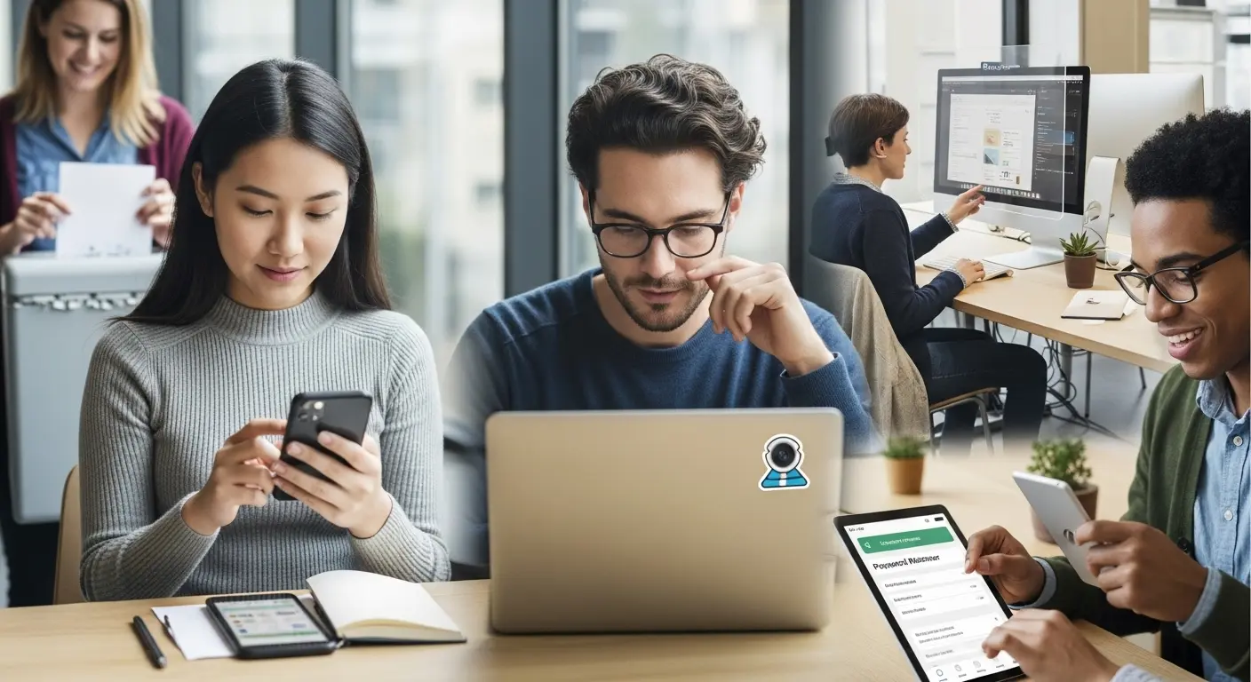 個人情報入力フォームを慎重に確認している人物。
