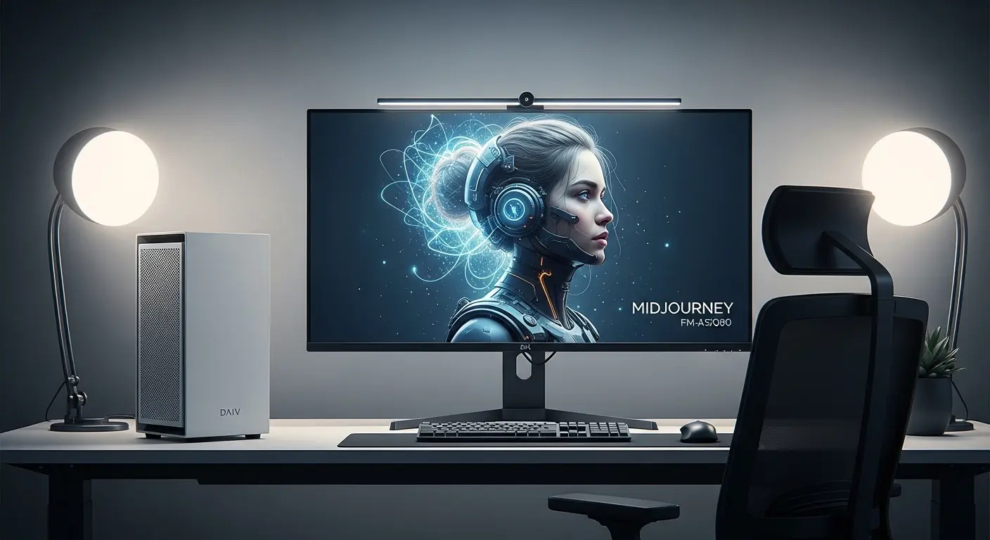 マウスコンピューター DAIV FM-A5G60 デスクトップPC。高解像度のAIアートを表示。