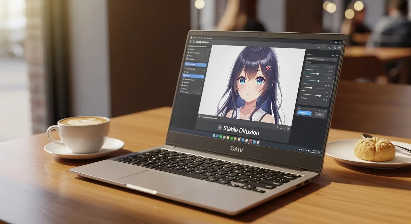 マウスコンピューター DAIV S4-I7G60SR-D ノートパソコン。AI画像生成画面を表示。