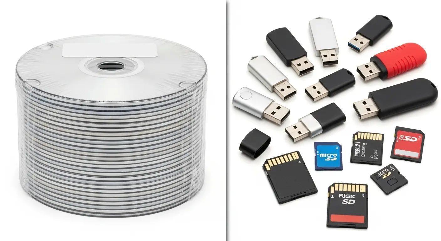 DVDとUSBメモリ、SDカードの比較