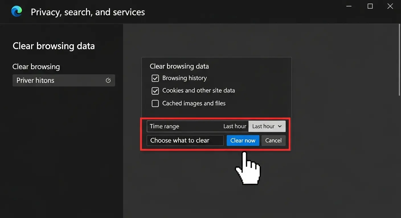 Microsoft Edgeの閲覧履歴とキャッシュクリア画面イメージ画像