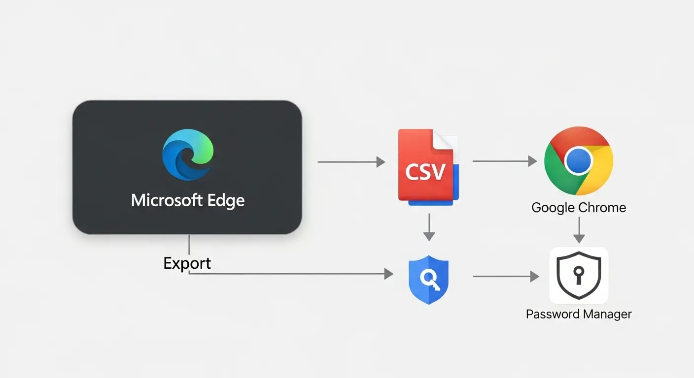 Microsoft Edgeからのパスワードエクスポート手順の図解