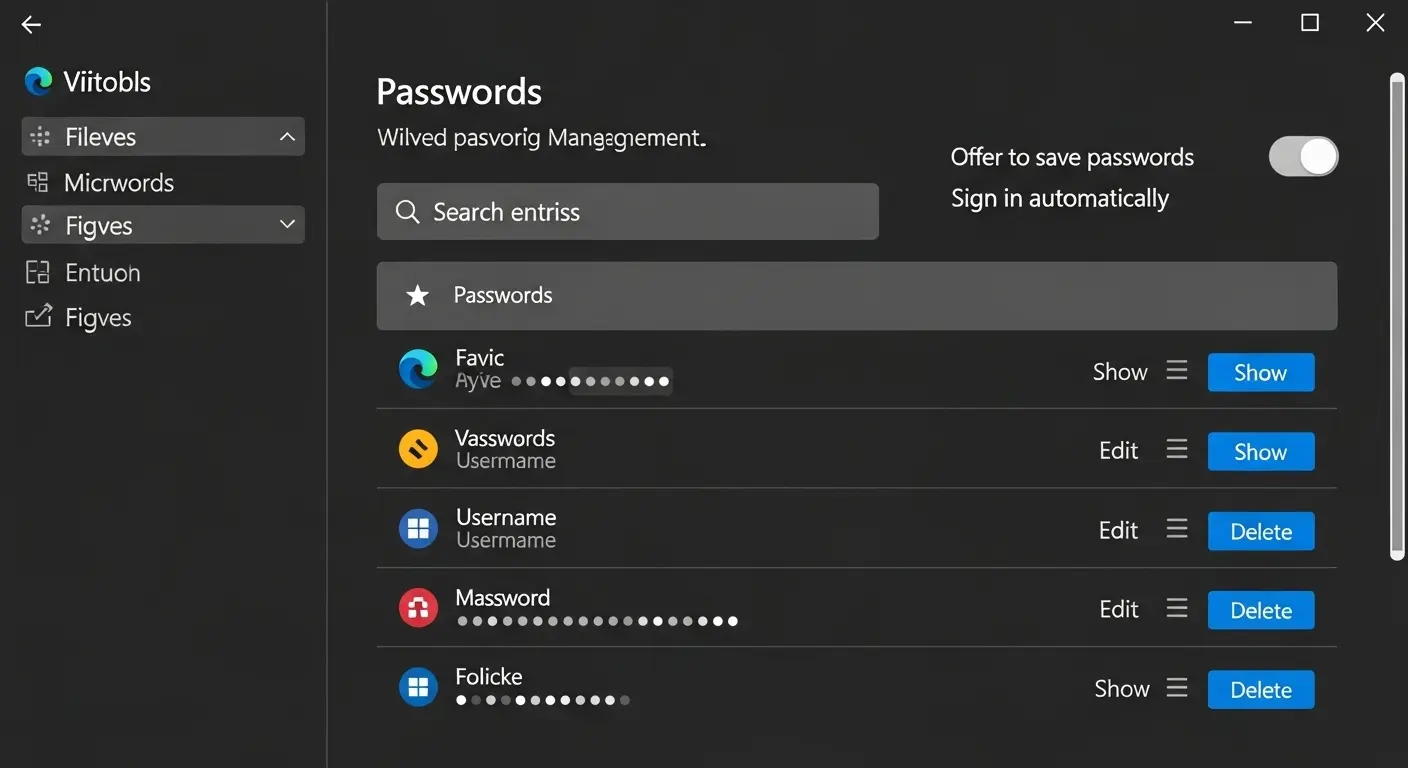 Microsoft Edgeで保存されたパスワード一覧のイメージ画面