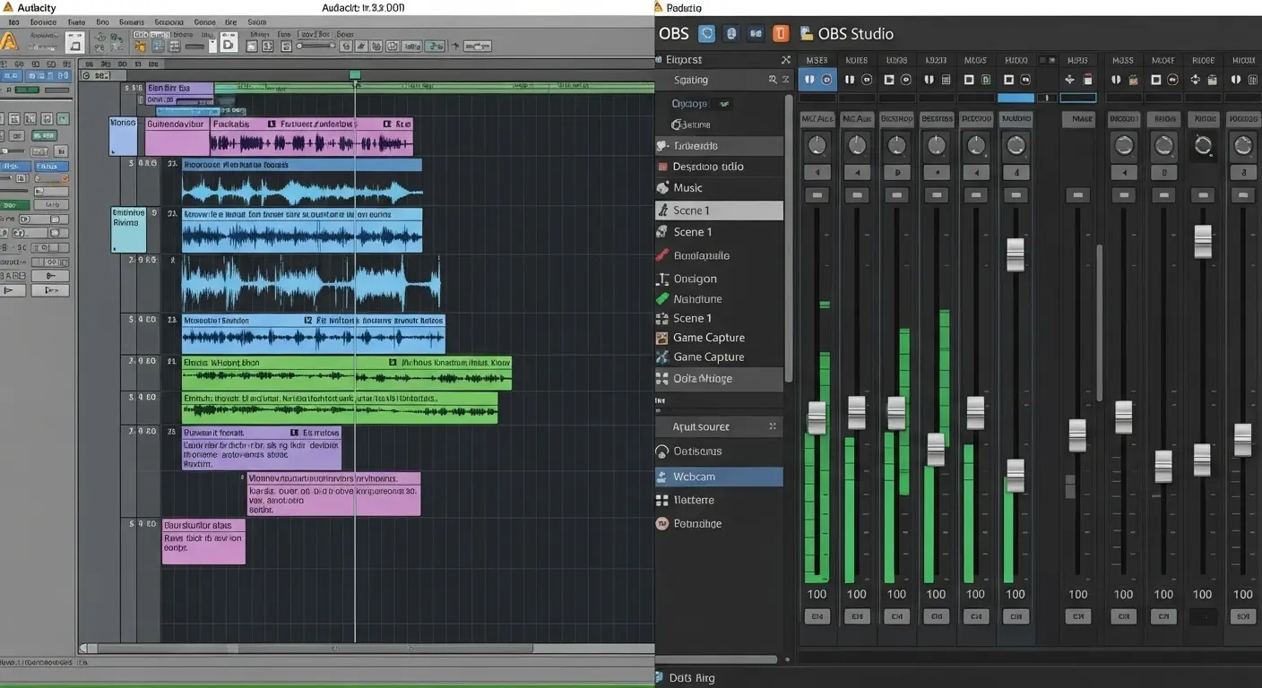 AudacityとOBS Studioの画面比較