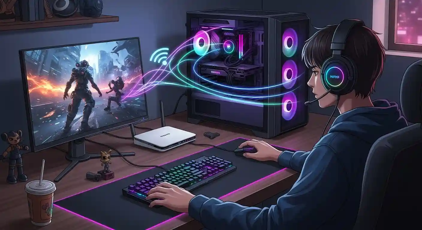 ゲーミングPCをWi-Fiで接続する様子