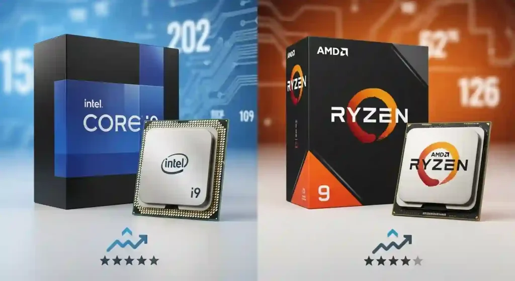 Intel Core i9とAMD Ryzen CPUの比較画像。