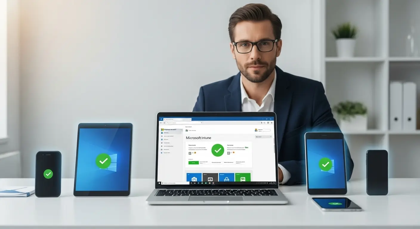 Microsoft Intuneの管理画面でデバイスを管理するIT担当者