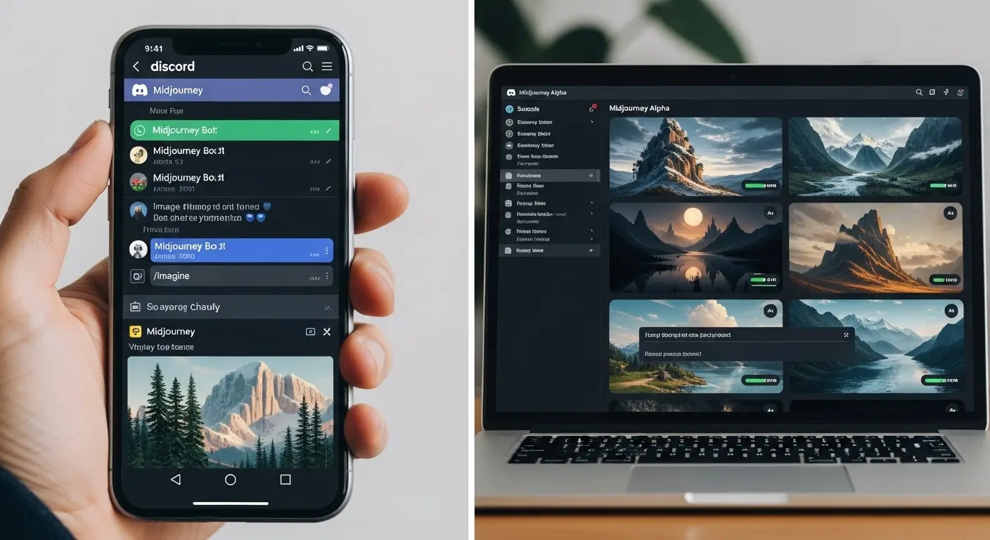 Midjourneyのスマホ（Discord）とPC（Web版）での利用イメージ